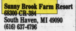 Sunny Brook Farm Resort (Sunny Brook RV Resort) - Apr 20 1989 Ad